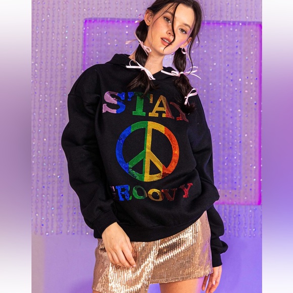 Rainbow Sequin Letter Patch Hoodie Top - Picture 5 of 6